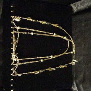 2 Charming Charlie necklaces gold tone beaded beautiful double ot triple layer.